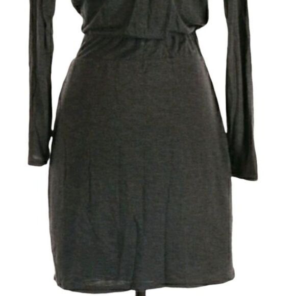 WHBM Dress Edgy Wrap Asymmetrical Hem Knit Long Sleeve Ruffle Gray Sz 00P - Picture 7 of 10